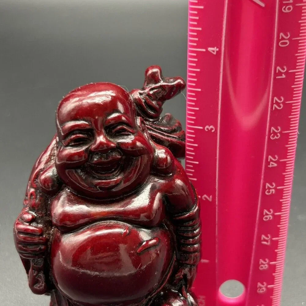 Buddha Figure Hotei Figurine Mahogany Red Resin 4